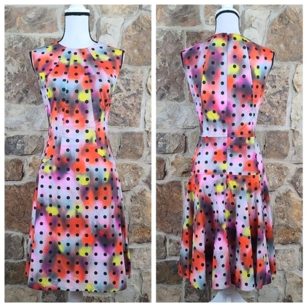 NEW Lela Rose 12 Polka Dot Multicolor Watercolor Dress